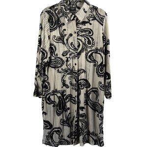 Chicos Travelers Collection Tunic Large Button Up Long Sleeve Mesh‎ Black Tan